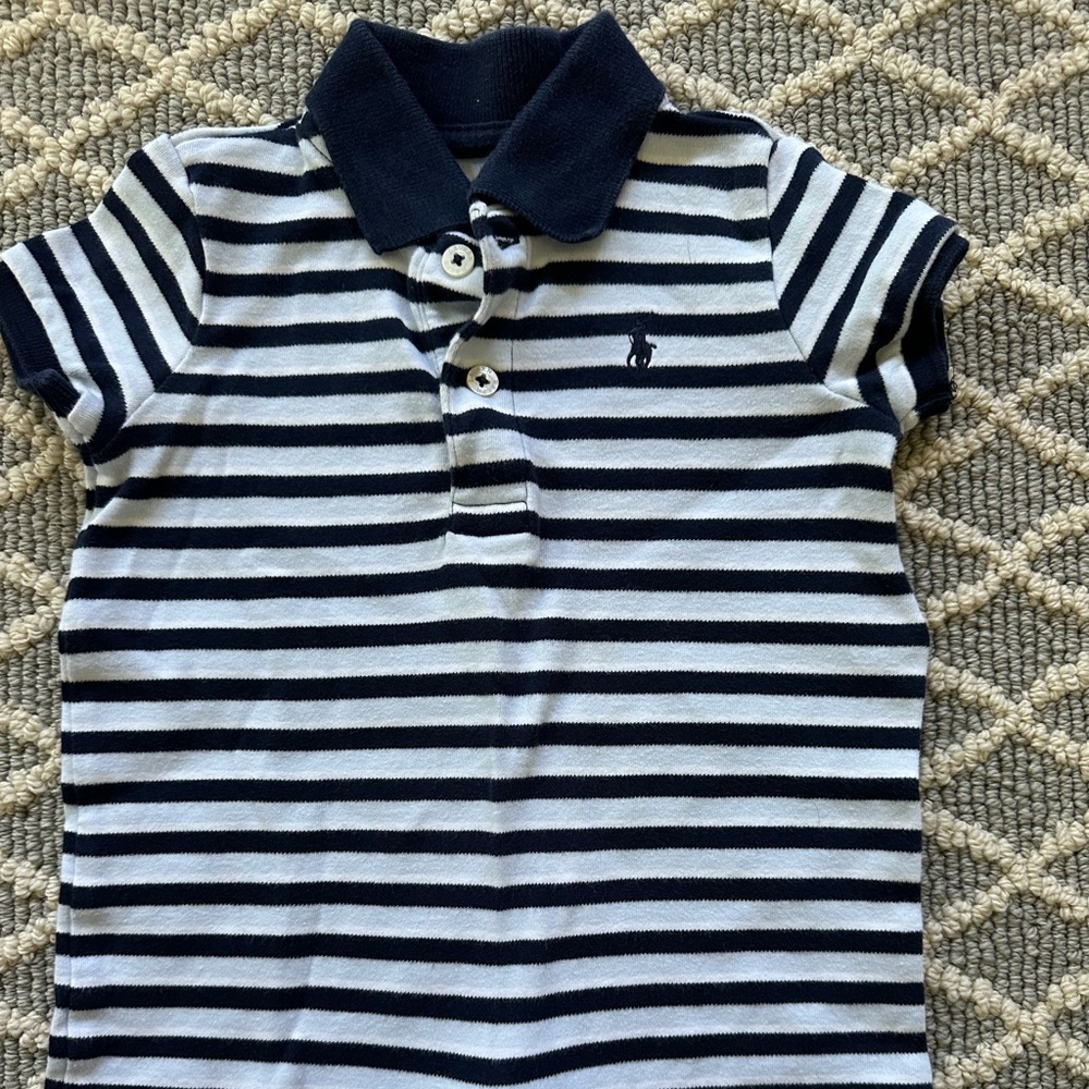 Ralph Lauren Navy and White Striped Polo Romper